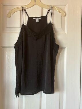 Nine West Black Satin Lace-Trim Cami